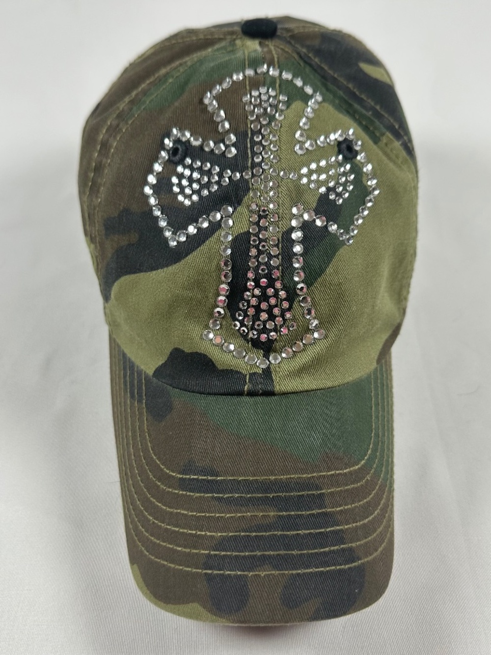 Camo Baseball Hat Rhinestone Cross Adjustable Hook & Loop Fastener Mega Cap